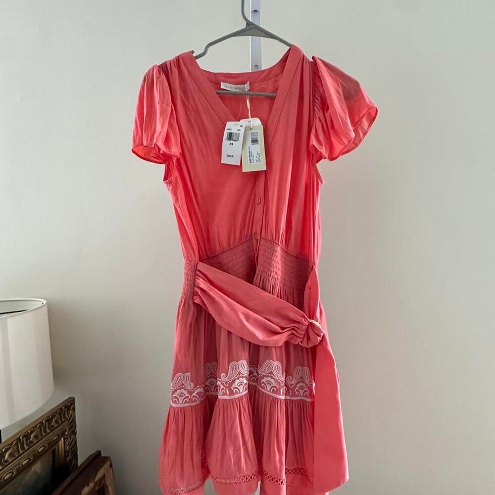 Coral pink dress with white
